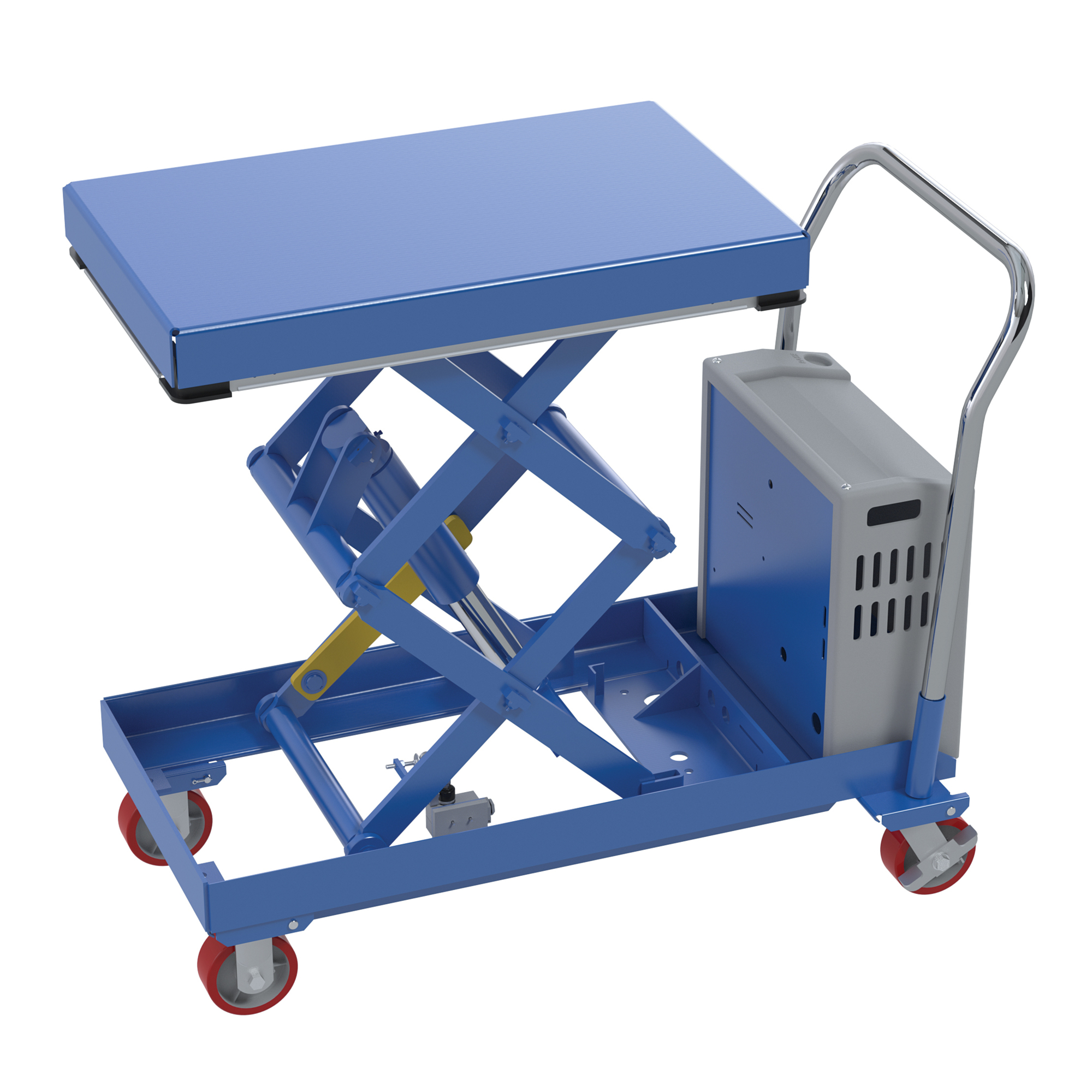 Vestil Steel 12V DC Hydraulic Elevating Cart 20 In. x 33 In. 1000 Lb. Capacity Blue